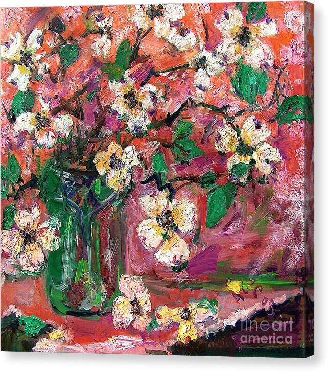 Flower Oil Paintings Canvas Print featuring the painting Georgia Dogwood Flowers Still Life Oil Painting by Ginette Callaway