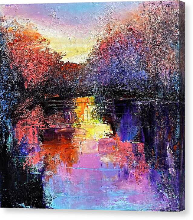 Abstract Sunset Over Water Canvas Print featuring the painting Solstice by Julia S Powell