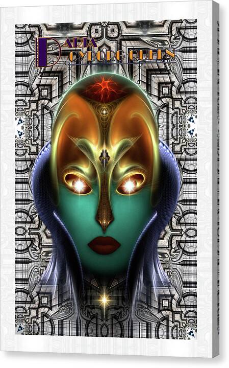 Daria Cyborg Queen Canvas Print featuring the digital art Daria Cyborg Queen Tech Fractal Portrait by Rolando Burbon