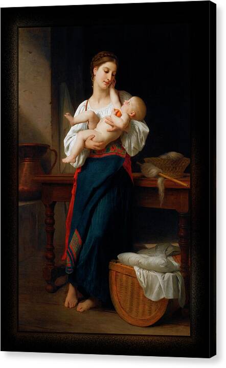 Mother And Child Canvas Print featuring the painting Mother and Child by William Adolphe Bouguereau by Rolando Burbon