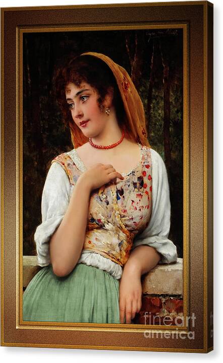 A Pensive Beauty Canvas Print featuring the painting A Pensive Beauty by Eugen von Blaas Classical Art Reproduction by Rolando Burbon