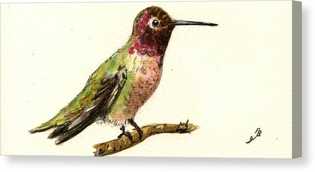 Hummingbird Canvas Print featuring the painting Anna s hummingbird #1 by Juan Bosco