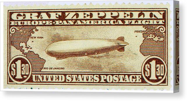 Philately Canvas Print featuring the photograph Graf Zeppelin, U.s. Postage Stamp, 1930 by Science Source