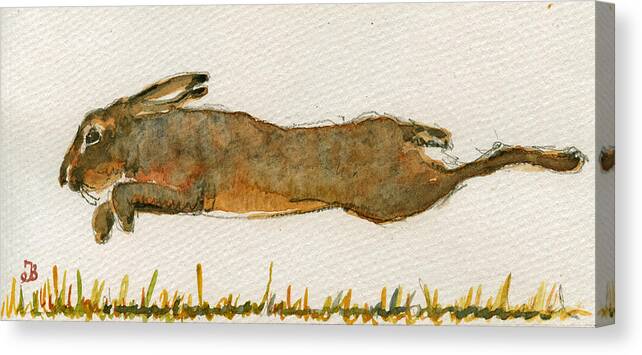 Running Canvas Print featuring the painting Running hare by Juan Bosco