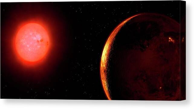 Red Dwarf Canvas Print featuring the photograph Artwork Of Red Dwarf And Orbiting Planet by Mark Garlick