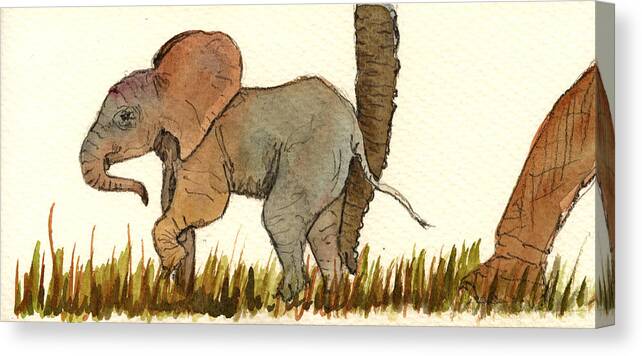 Elephant Canvas Print featuring the painting Baby elephant by Juan Bosco