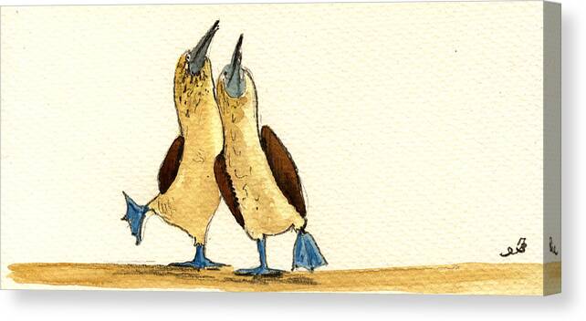 Blue Footed Booby Canvas Print featuring the painting Blue footed boobies by Juan Bosco