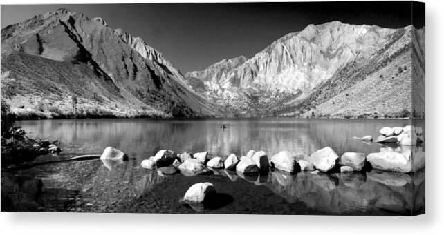High Sierras Canvas Print featuring the photograph Convict Lake Pano in Black and White by Lynn Bauer