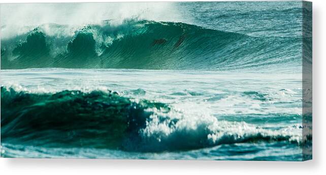 Africa Canvas Print featuring the photograph Dolphins in wave by Alistair Lyne