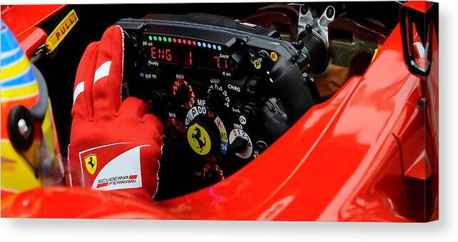 Ferrari Formula 1 Cockpit Canvas Print featuring the digital art Ferrari Formula 1 Cockpit by Marvin Blaine