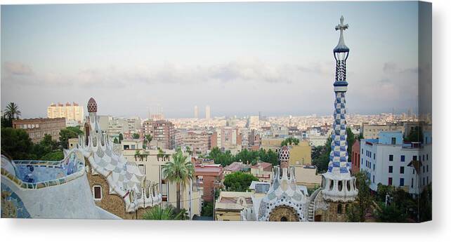 Curve Canvas Print featuring the photograph Gaudis Parc Guell In Barcelona by Meshaphoto