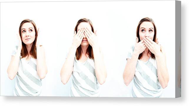 People Canvas Print featuring the photograph Hear no evil, see no evil, speak no evil by © Jessica Devins