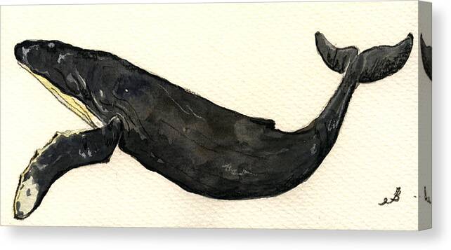 Humpback Whale Original Watercolor Painting By Juan Bosco Canvas Print featuring the painting Humpback whale by Juan Bosco
