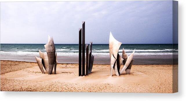 Les Braves Canvas Print featuring the photograph Les Braves Monument at Omaha Beach by Weston Westmoreland