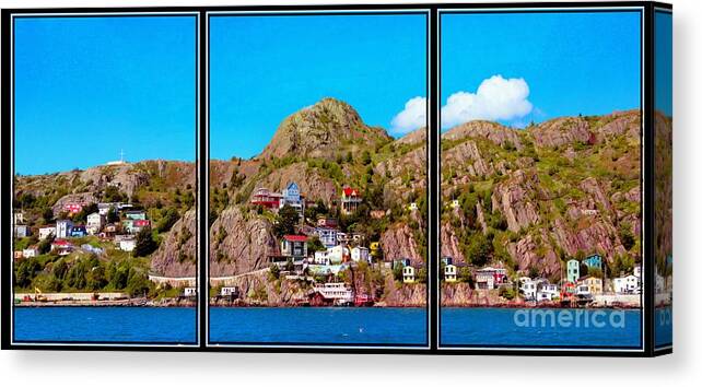 Living On The Edge Of The Battery Painterly Triptych Canvas Print featuring the photograph Living on the Edge of the Battery Painterly Triptych by Barbara A Griffin