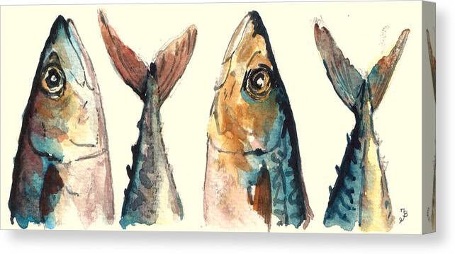 Horse Mackerel Canvas Print featuring the painting Mackerel fishes by Juan Bosco