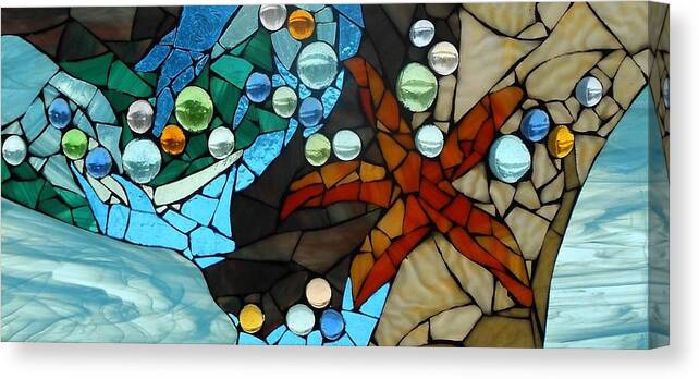Starfish Canvas Print featuring the glass art Mosaic Stained Glass - Low Tide by Catherine Van Der Woerd