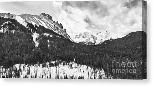 Never Summer Wilderness Canvas Print featuring the photograph Never Summer Wilderness Area Panorama BW by James BO Insogna