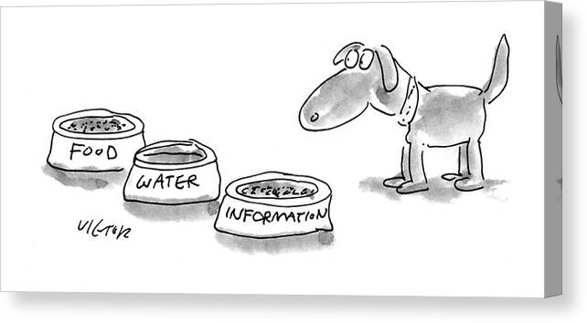 (a Dog Is Provided With Food Canvas Print featuring the drawing New Yorker September 12th, 1994 by Dean Vietor