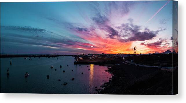 Panoramic Canvas Print featuring the photograph Old Windmill In Spectacular Sunset Sky by Dejan Patic