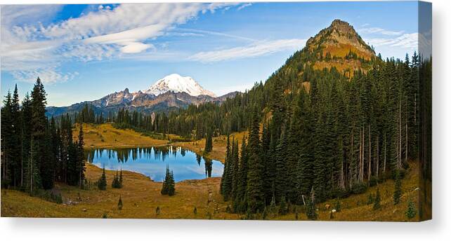Tipsoo Lake Canvas Print featuring the photograph Panorama of Tipsoo Lake in Mount Rainier National Park by Michael Russell