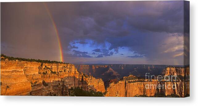 North America Canvas Print featuring the photograph Panorama Rainbow over Cape Royal North Rim Grand Canyon National Park by Dave Welling