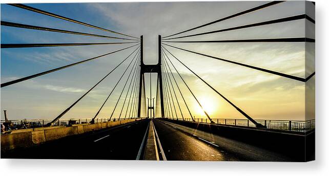 Tranquility Canvas Print featuring the photograph Phu My Bridge In Sunset by Pham Le Huong Son