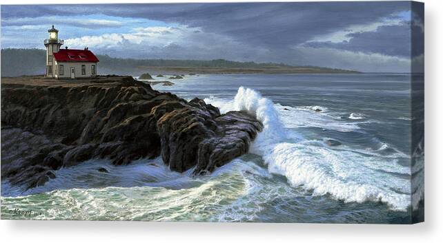 Lighthouse Canvas Print featuring the painting Point Cabrillo Lighthouse with Surf by Paul Krapf
