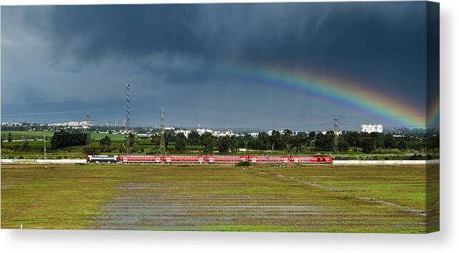 Grass Canvas Print featuring the photograph Rainbow Train by Ilan Shacham