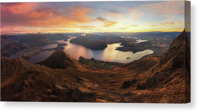 Wanaka Canvas Print featuring the photograph Roy's Peak - Panorama View by Yan Zhang