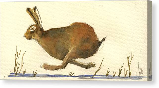 Hare Canvas Print featuring the painting Running hare by Juan Bosco