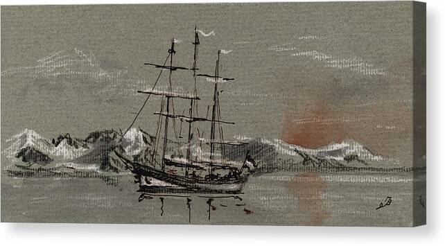 Arctic Canvas Print featuring the painting Sail ship at the arctic by Juan Bosco