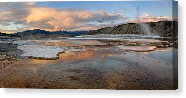 Mammouth Hot Springs Canvas Print featuring the photograph Steaming Hot Springs by Leda Robertson