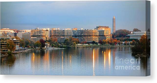 Washington Canvas Print featuring the photograph Sunset over Watergate by Olivier Le Queinec