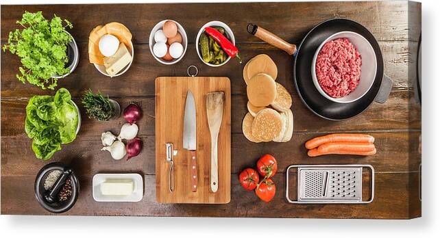Scenics Canvas Print featuring the photograph Table Laid With Ingredients And Utensils by Manuel Sulzer