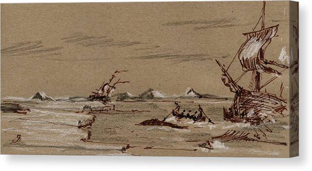  Artic Canvas Print featuring the painting Whaler ship by Juan Bosco