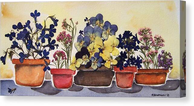 Flowers Canvas Print featuring the painting All in a Row by Regina Ammerman