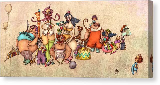 Illustration Art Canvas Print featuring the painting Bizarre Circus People by Autogiro Illustration