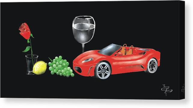 Ferrari Italy Still Life Wine Glass Canvas Print featuring the painting some of the things I love by Larry Cirigliano