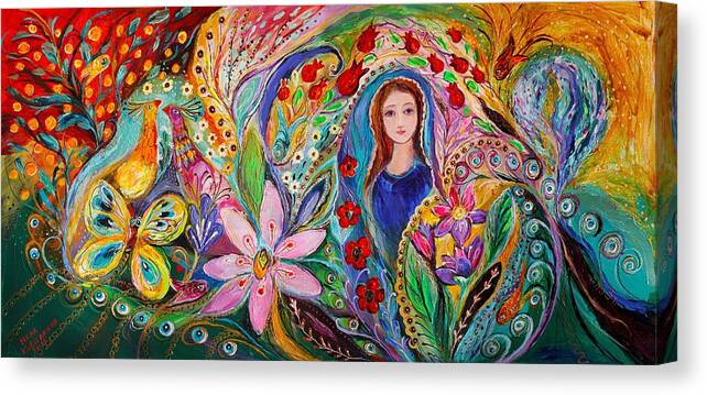 Jewish Art Canvas Print featuring the painting Leah and Flower of Mandragora by Elena Kotliarker