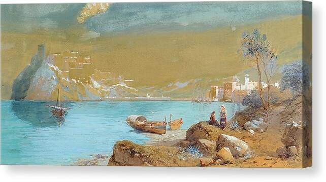 Thomas Charles Leeson Rowbotham (1823-1875) Canvas Print featuring the painting Coastal Town by Thomas Charles