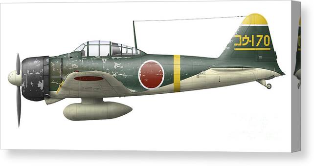 Old-fashion Canvas Print featuring the digital art Illustration Of A Mitsubishi A6m2 Zero #1 by Inkworm