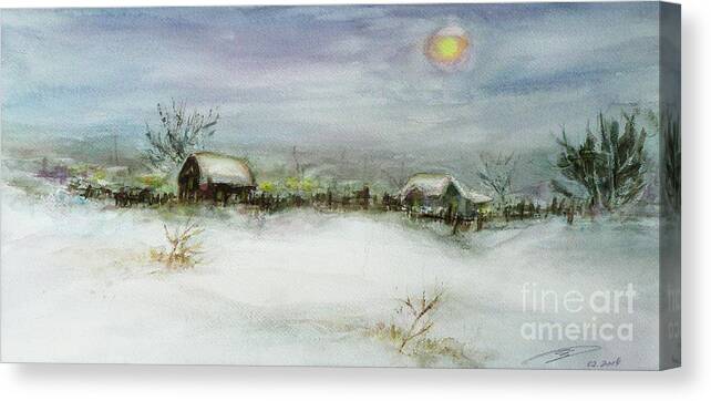 Landscape Canvas Print featuring the painting After a Heavy Fall of Snow by Xueling Zou