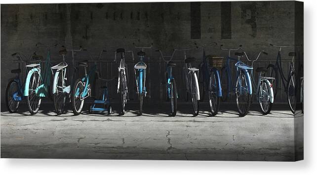 Bicycle Canvas Print featuring the digital art Bike Rack Blues by Cynthia Decker