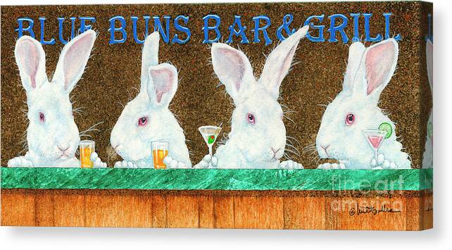 Will Bullas Canvas Print featuring the painting Blue Buns Bar and Grill... by Will Bullas