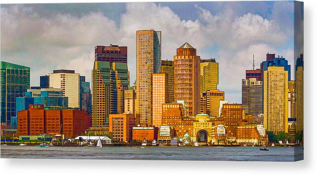 Boston Canvas Print featuring the photograph Boston Waterfront Skyline by David Thompsen