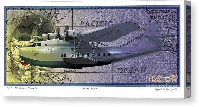 Planes Canvas Print featuring the digital art China Clipper Chasing The Sun by Kenneth De Tore