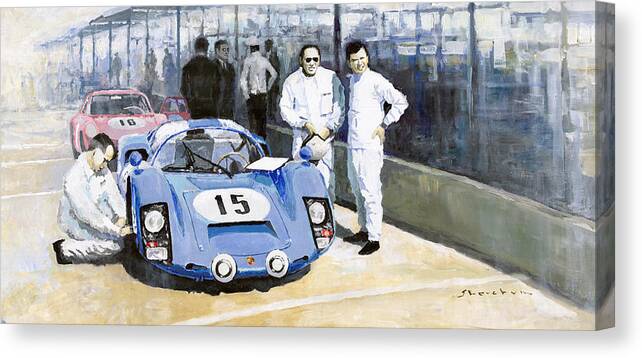 Shevchukart Canvas Print featuring the painting Daytona 1966 Porsche 906 Herrmann-Linge by Yuriy Shevchuk