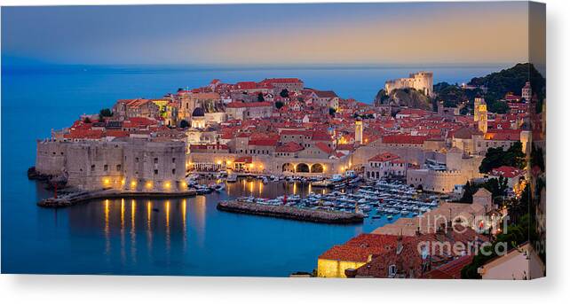 Adriatic Canvas Print featuring the photograph Dubrovnik Twilight Panorama by Inge Johnsson