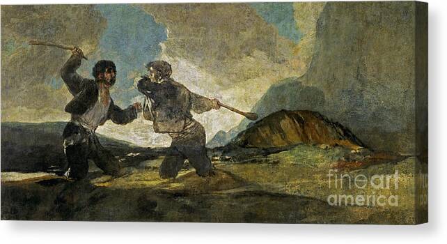 Francisco Goya Canvas Print featuring the painting Fight with Cudgels by Celestial Images